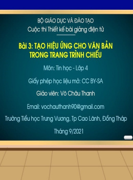 Bài Giảng E-Learning – Tạo Hiệu Ứng Cho Văn Bản Trong Trang Trình Chiếu – Môn Tin Học (Lớp 4)